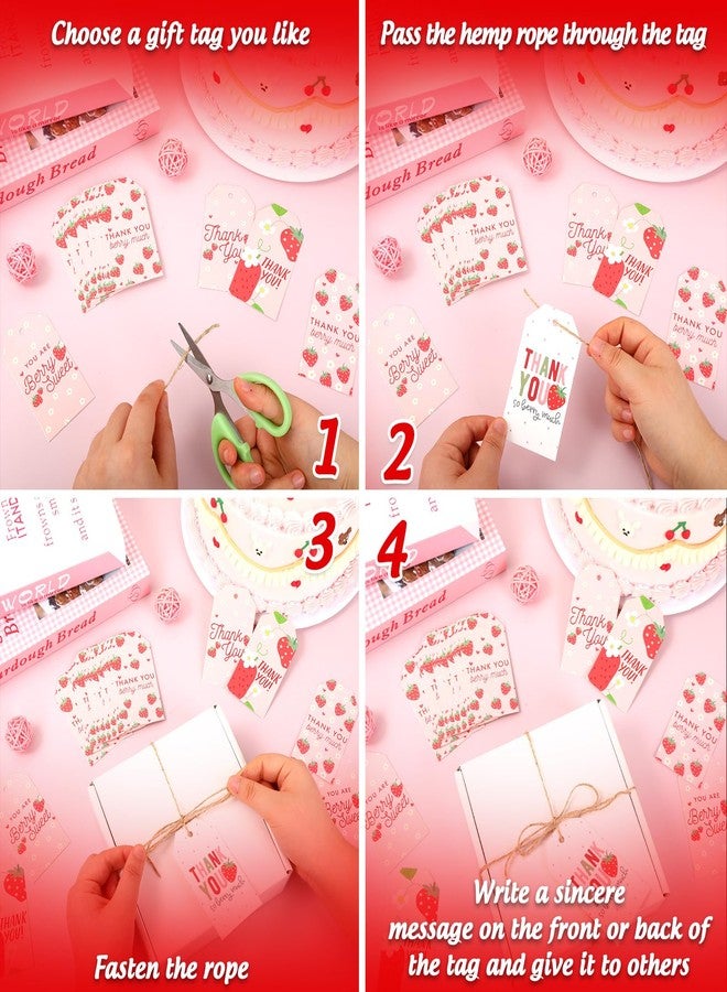 وولاين مجموعة من 90 قطعة من بطاقات تغليف هدايا الفراولة من والين، ملصقات شكر معلقة مع خيط، بطاقات ورقية فارغة مزينة بزهرة الفراولة الوردية، مناسبة لأعياد الميلاد وحفلات استقبال المولود. - Image 3